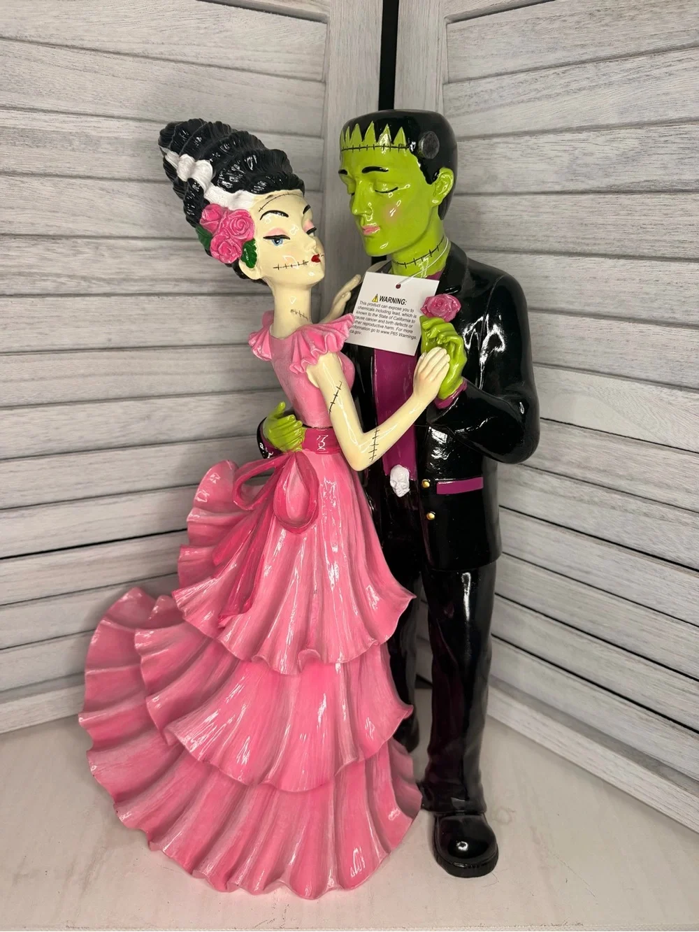 Dancing Pink Bride and Frankenstein Groom Figurine - Halloween Decor